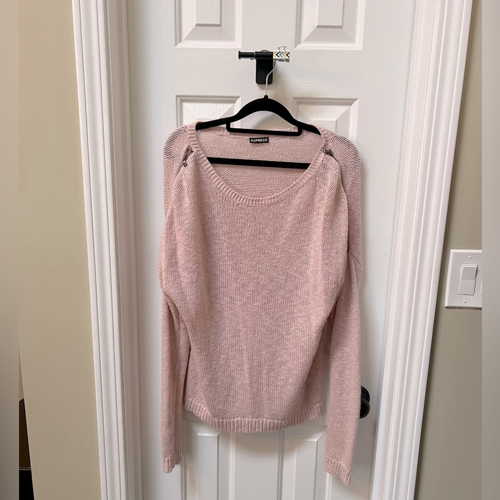 Express Pink Oversized Knit Sweater with Zippers on shoulders EUC Medium